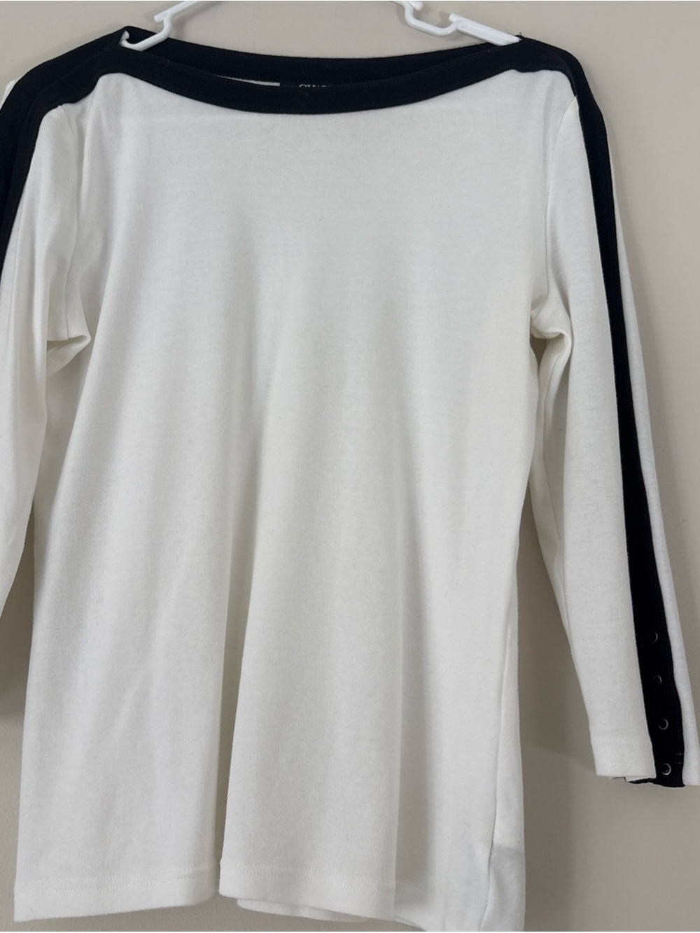 Chaps White Top with Black Shoulder and Sleeve Stripes